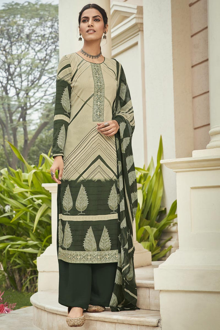 Crepe Fabric Beige Color Office Wear Salwar Kameez