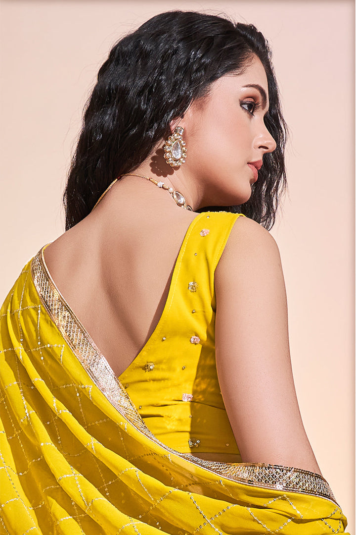 Georgette Yellow Color Readymade Sequins Designs Lehenga