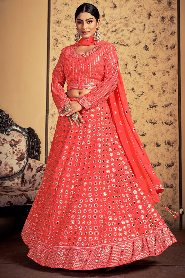 Pink Color Sangeet Wear Ravishing Art Silk Readymade Lehenga Choli