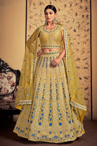 Yellow Color Trendy Net Readymade Lehenga Choli In Sangeet Wear