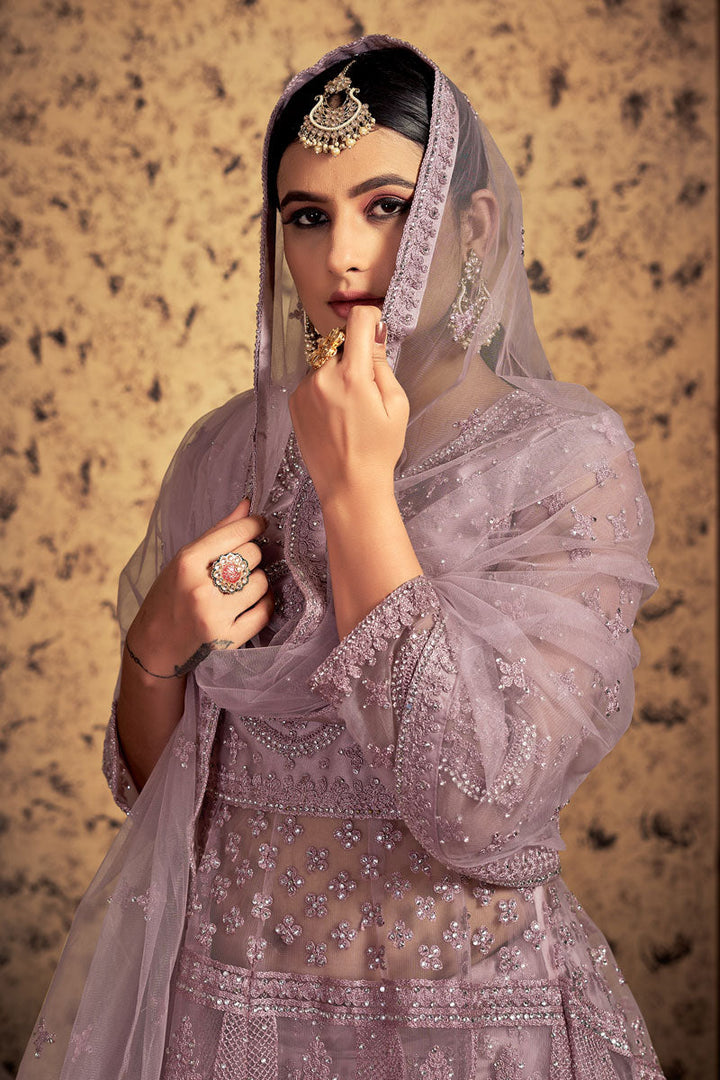 Lavender Color Wonderful Sangeet Wear Net Readymade Lehenga Choli