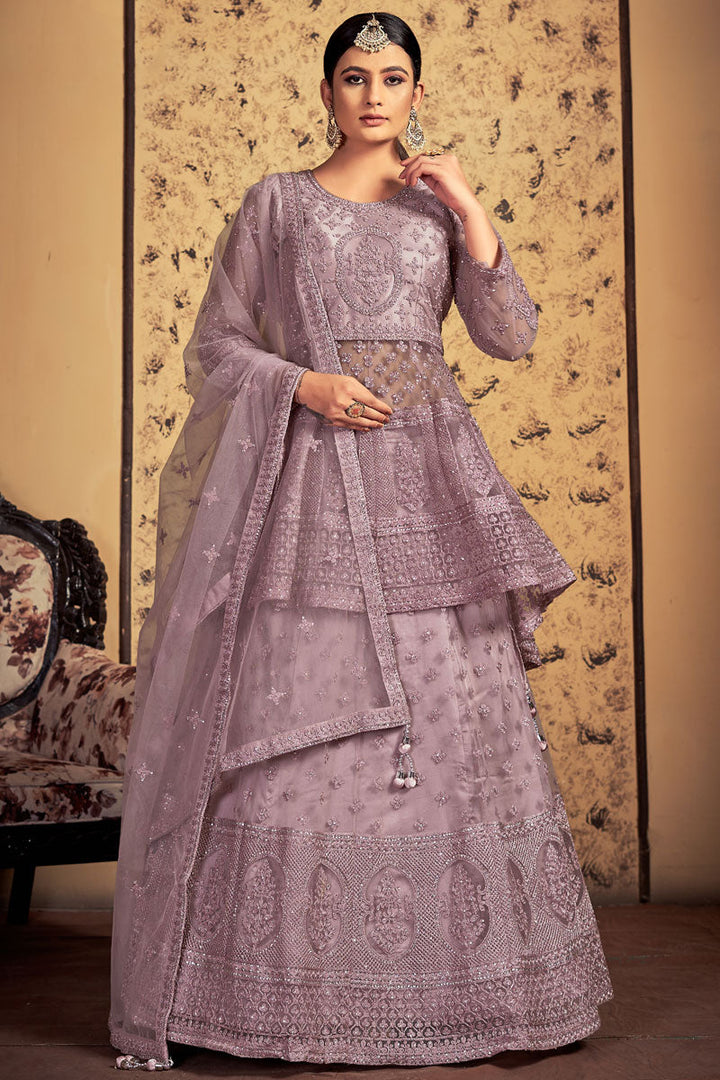 Lavender Color Wonderful Sangeet Wear Net Readymade Lehenga Choli