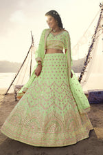 Load image into Gallery viewer, Embroidered Work On Green Color Organza Fabric Function Wear Admirable Lehenga
