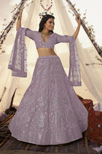 Load image into Gallery viewer, Lavender Color Embroidered Work On Organza Fabric Function Wear Majestic Lehenga
