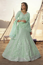 Load image into Gallery viewer, Sea Green Color Organza Fabric Function Wear Embroidered Work Coveted Lehenga
