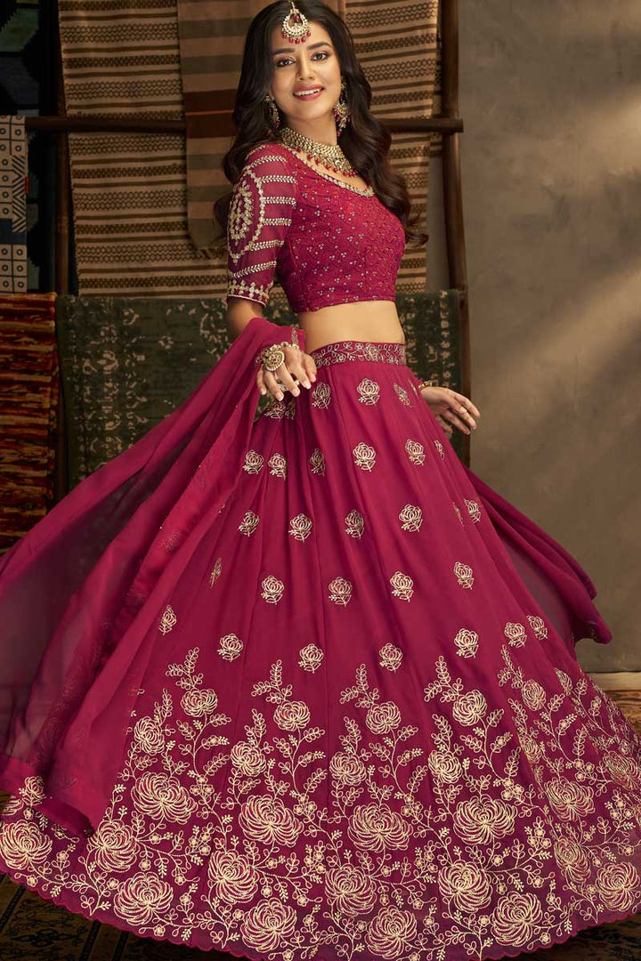 Engaging Rani Color Georgette Fabric Lehenga With Sequins Work