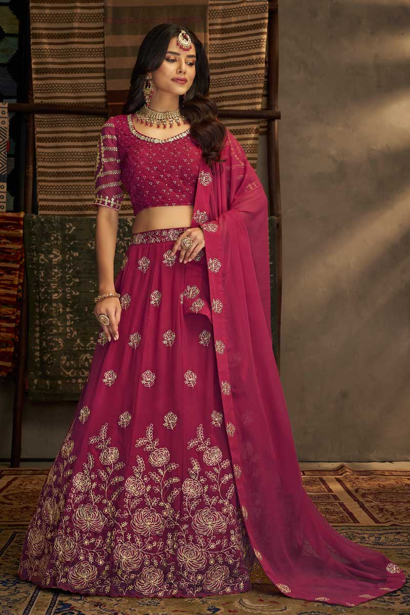 Engaging Rani Color Georgette Fabric Lehenga With Sequins Work
