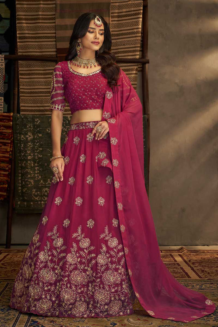 Engaging Rani Color Georgette Fabric Lehenga With Sequins Work