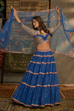 Load image into Gallery viewer, Classic Sequins Designs On Blue Color Lehenga In Georgette Fabric
