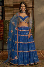 Load image into Gallery viewer, Classic Sequins Designs On Blue Color Lehenga In Georgette Fabric
