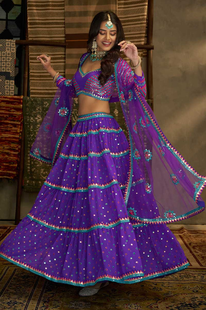 Incredible Sequins Work On Georgette Fabric Purple Color Lehenga