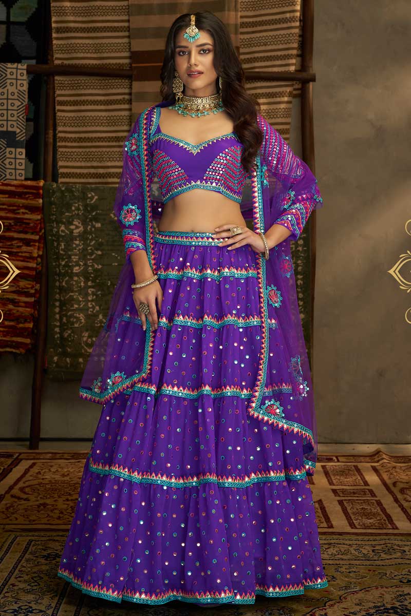 Incredible Sequins Work On Georgette Fabric Purple Color Lehenga