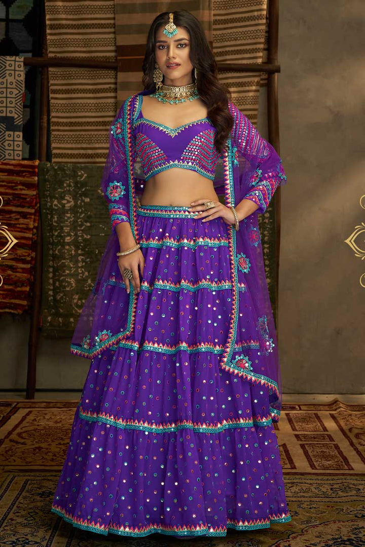 Incredible Sequins Work On Georgette Fabric Purple Color Lehenga
