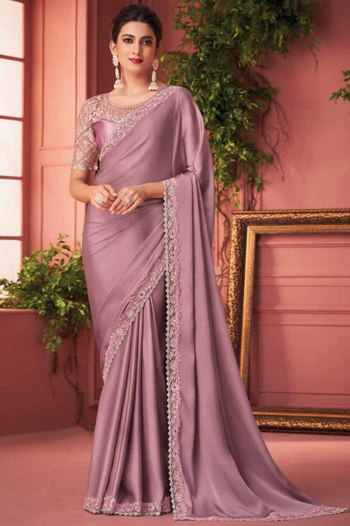 Wonderful Function Wear Border Work Georgette Fabric Saree In Pink Color