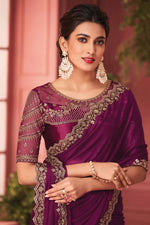 Load image into Gallery viewer, Burgundy Color Ingenious Function Wear Border Work Georgette Fabric Saree
