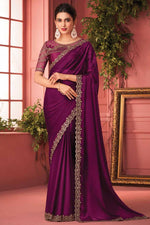 Load image into Gallery viewer, Burgundy Color Ingenious Function Wear Border Work Georgette Fabric Saree
