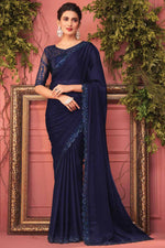 Load image into Gallery viewer, Navy Blue Color Appealing Function Wear Border Work Georgette Fabric Saree
