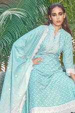 Load image into Gallery viewer, Cyan Color Casual Wear Cotton Fabric Solid Salwar Suit With Printed Work
