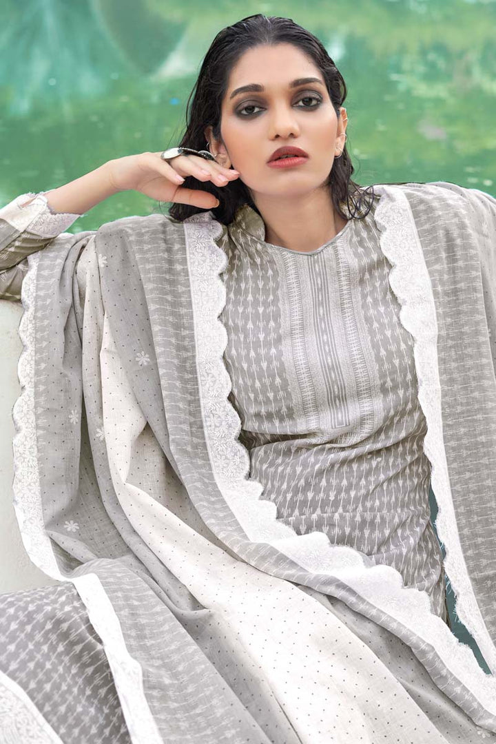 Grey Color Printed Work On Cotton Fabric Admirable Salwar Suit In Casual Wear