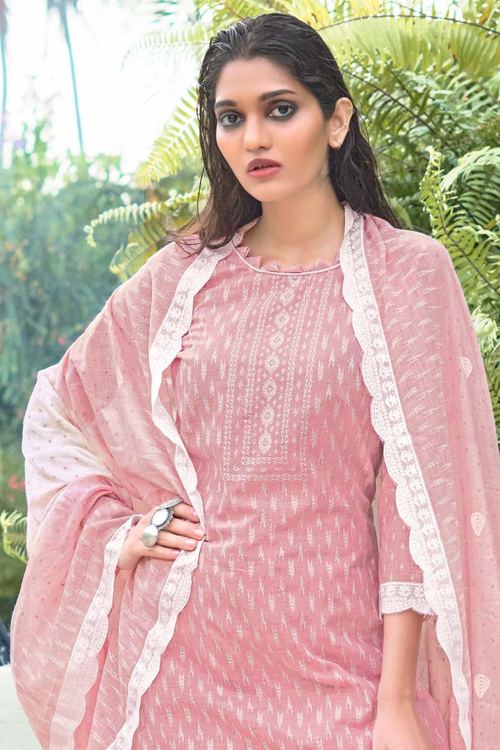 Printed Work On Casual Wear Cotton Fabric Divine Salwar Suit In Pink Color