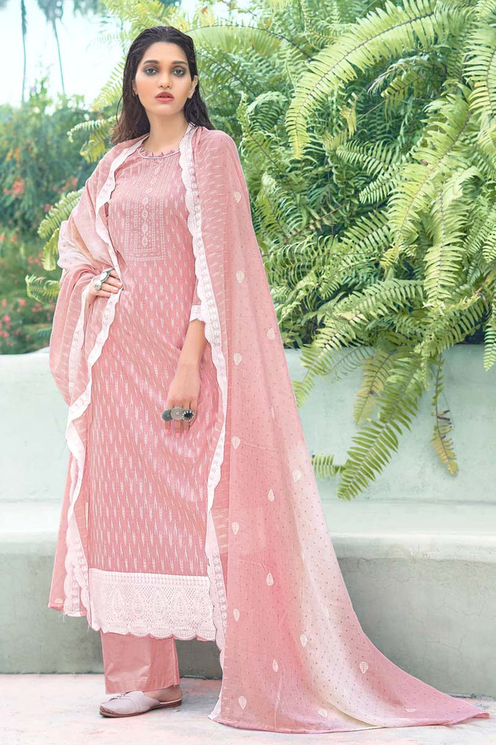 Printed Work On Casual Wear Cotton Fabric Divine Salwar Suit In Pink Color