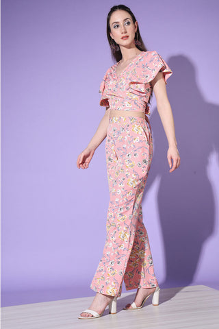 Crepe Fabric Pink Printed Trendy Co Ord Set