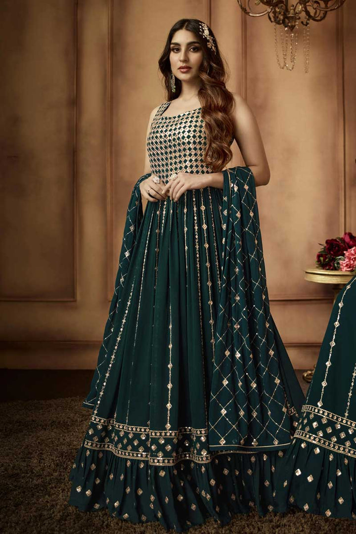Green Color Georgette Fabric Astounding Readymade Anarkali Suit