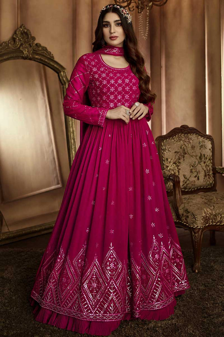 Georgette Fabric Rani Color Attractive Readymade Anarkali Suit