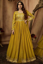 Load image into Gallery viewer, Georgette Fabric Mustard Color Beauteous Readymade Anarkali Suit
