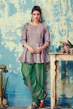 Load image into Gallery viewer, Lavender Color Embroidered Work On Daily Wear Mesmeric Kurti With Bottom In Art Silk Fabric
