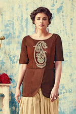 Load image into Gallery viewer, Radiant Embroidered Work On Brown Color Art Silk Fabric Casual Wear Kurti With Bottom

