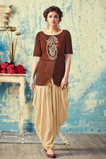 Load image into Gallery viewer, Radiant Embroidered Work On Brown Color Art Silk Fabric Casual Wear Kurti With Bottom
