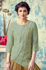 Load image into Gallery viewer, Excellent Art Silk Fabric Olive Color Daily Wear Kurti Bottom Set With Embroidered Work
