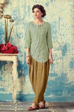 Load image into Gallery viewer, Excellent Art Silk Fabric Olive Color Daily Wear Kurti Bottom Set With Embroidered Work
