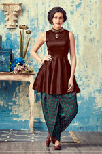 Load image into Gallery viewer, Brown Color Embroidered Work On Art Silk Fabric Beatific Kurti With Bottom In Casual Wear
