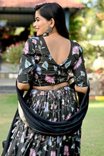 Load image into Gallery viewer, Chinon Fabric Black Color Winsome Printed Lehenga
