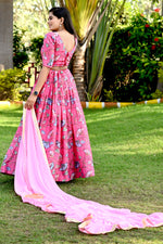 Load image into Gallery viewer, Chinon Fabric Pink Color Superior Printed Lehenga
