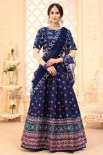 Load image into Gallery viewer, Art Silk Fabric Printed Festive Wear Trendy Lehenga Choli In Navy Blue Color

