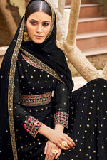 Load image into Gallery viewer, Attrective Georgette Fabric Black Color Anarklai Suit With Embroidered Work
