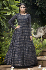 Load image into Gallery viewer, Designer Party Style Georgette Fabric Black Color Printed Readymade Gown
