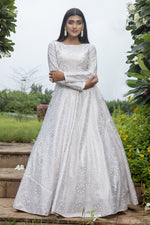 Load image into Gallery viewer, Designer White Color Party Style Printed Cotton Fabric Readymade Gown
