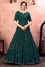 Load image into Gallery viewer, Georgette Fabric Party Wear Fancy Sequins Work Gown In Teal Color
