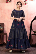 Load image into Gallery viewer, Fancy Art Silk Fabric Navy Blue Color Party Wear Sequins Work Gown
