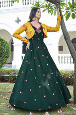 Load image into Gallery viewer, Green Color Party Look Aristocratic Gown With Koti In Cotton Fabric
