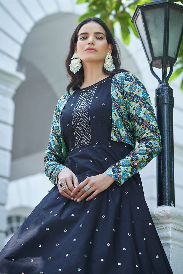 Cotton Fabric Party Look Splendid Gown With Koti In Blue Color