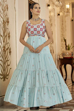 Load image into Gallery viewer, Light Cyan Color Georgette Fabric Party Wear Beauteous Gown
