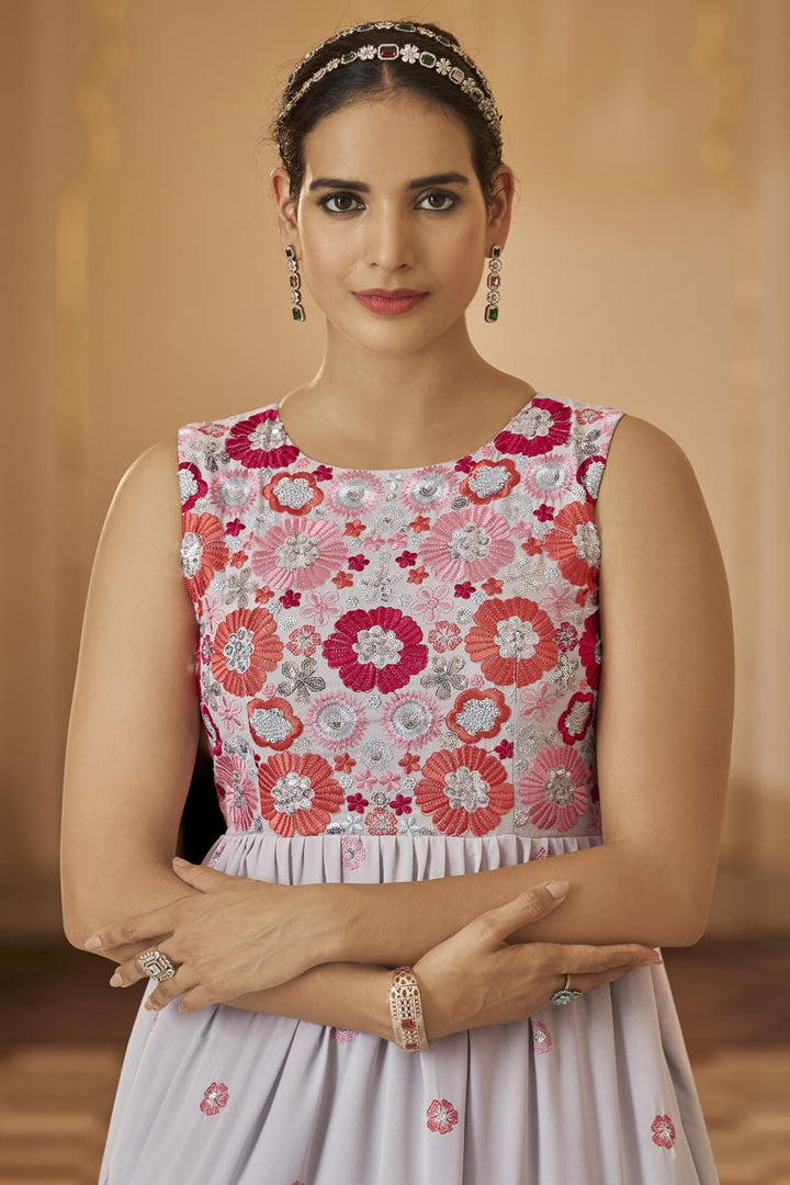 Marvelous Georgette Fabric Party Wear Gown In Grey Color