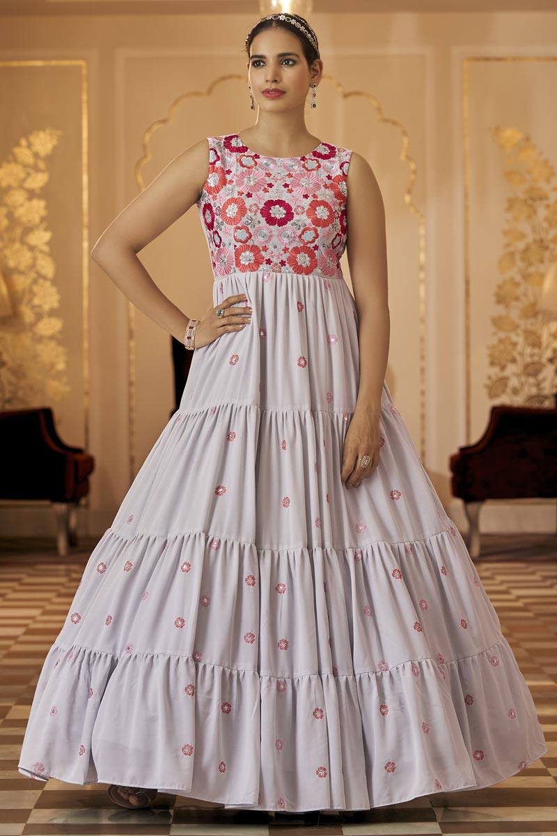Marvelous Georgette Fabric Party Wear Gown In Grey Color