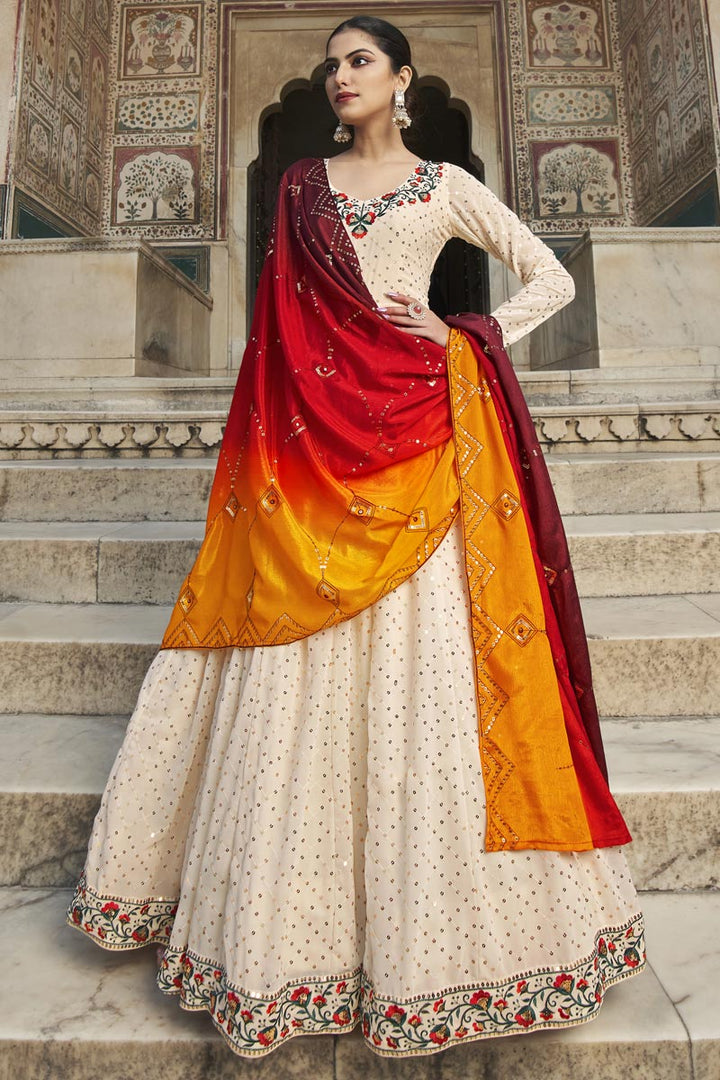 Tiptop Cream Color Thread Georgette Trendy Readymade Gown