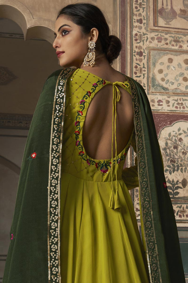 Phenomenal Georgette Ceremonial Green Readymade Gown